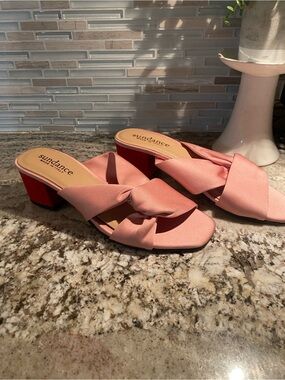Sundance Coral Pink Knot Slide Mules